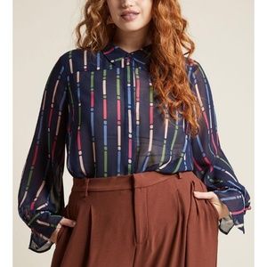 Modcloth sheer button up top in dashes 3x